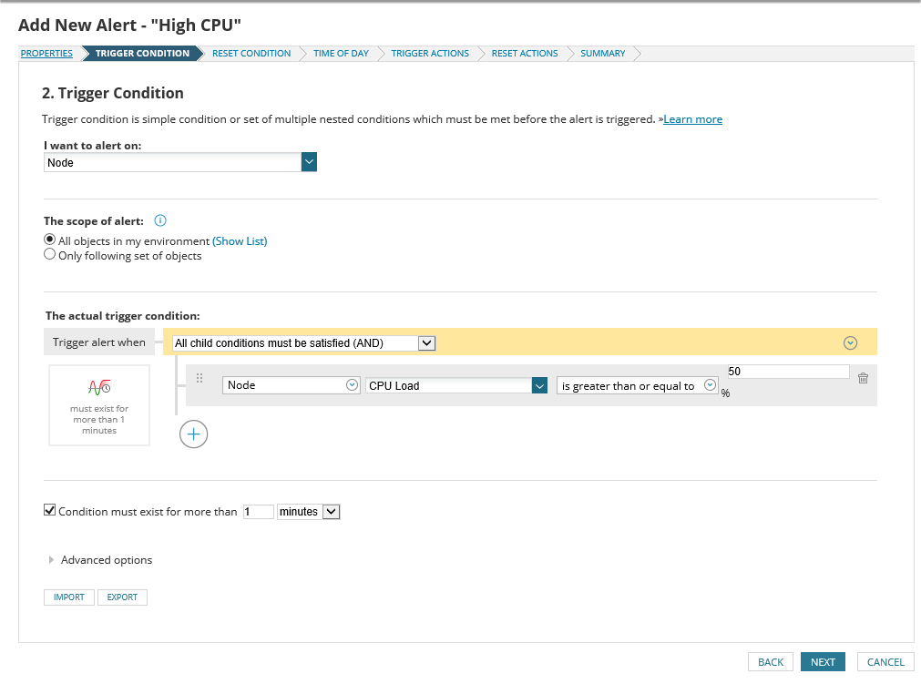 SolarWinds Trigger Condition